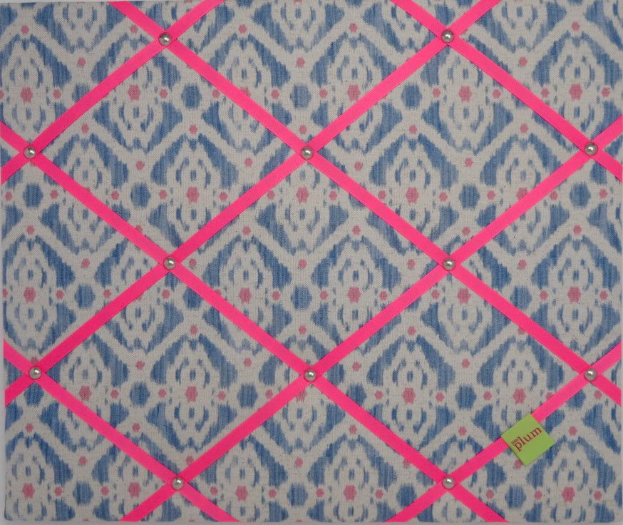 Blue Ikat Ribbon Memo Board / Passionfruit Ribbon