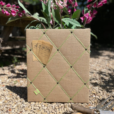 Gardener’s Ribbon Memo Board - Hessian / Lime Twine