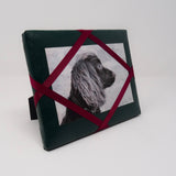 Freestanding Photo Frame - Faux Green Leather / Burgundy Ribbon