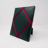 Freestanding Photo Frame - Faux Green Leather / Burgundy Ribbon