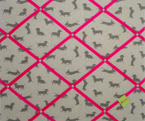 Sausage dogs Ribbon Memo Board - Bright Pink Ribbon