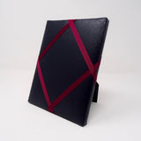 Freestanding Photo Frame - Faux Navy Leather / Burgundy Ribbon