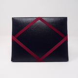 Freestanding Photo Frame - Faux Navy Leather / Burgundy Ribbon