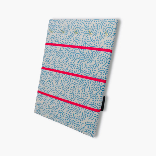 Hook & Hang Jewellery Board - Turquoise Leaf Print / Bright Pink Ribbon