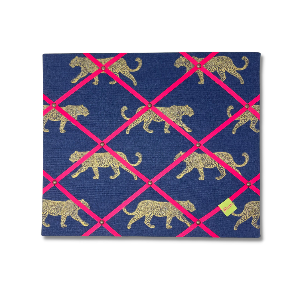 Navy Leopard Ribbon Memo Board / Your choice of Ribbon