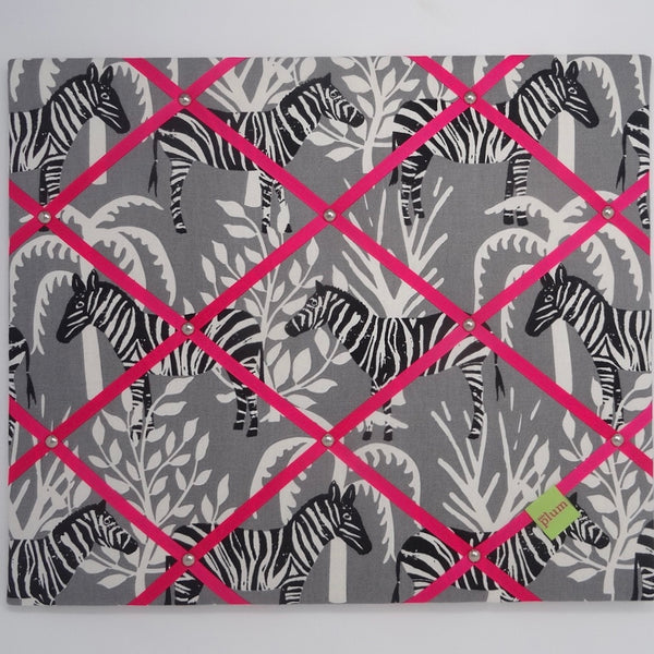 Zebras Ribbon Memo Board - Bright Pink Ribbon