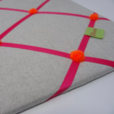 Soft Grey Ribbon Memo Board / Bright Pink Ribbon / Orange Pom-Poms