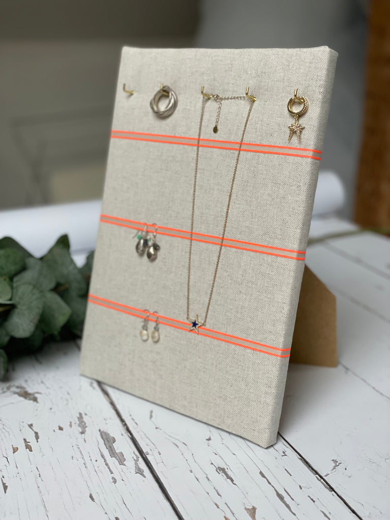Hook & Hang Jewellery Board - Soft grey / Orange Neon Ribbon