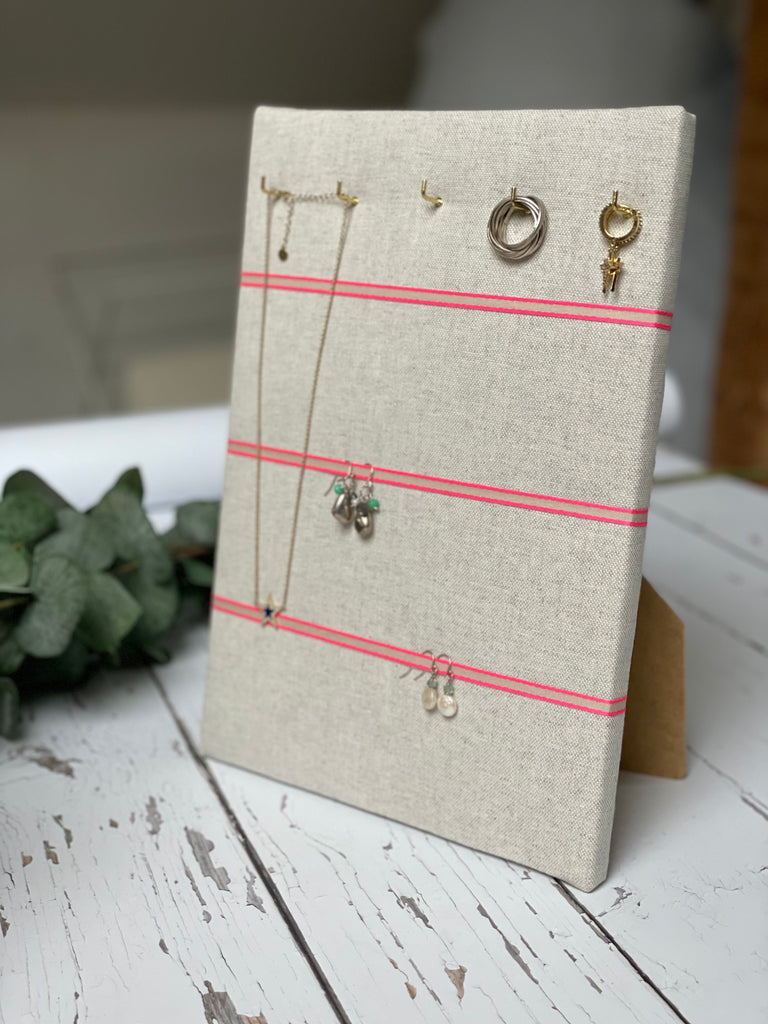 Hook & Hang Jewellery Board - Soft grey / Pink Neon Ribbon