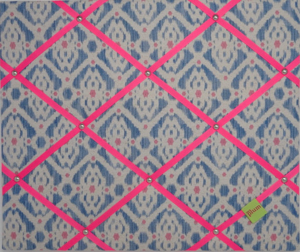 Blue Ikat Ribbon Memo Board / Passionfruit Ribbon