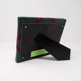Freestanding Photo Frame - Faux Green Leather / Burgundy Ribbon