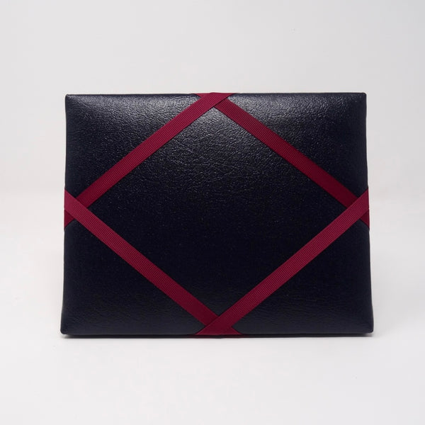 Freestanding Photo Frame - Faux Navy Leather / Burgundy Ribbon