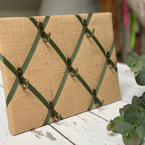 Hook & Hang - Key Holder / Hessian / Moss Green Ribbon