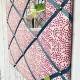 Pink Block Print Ribbon Memo Board - French Blue Ribbon