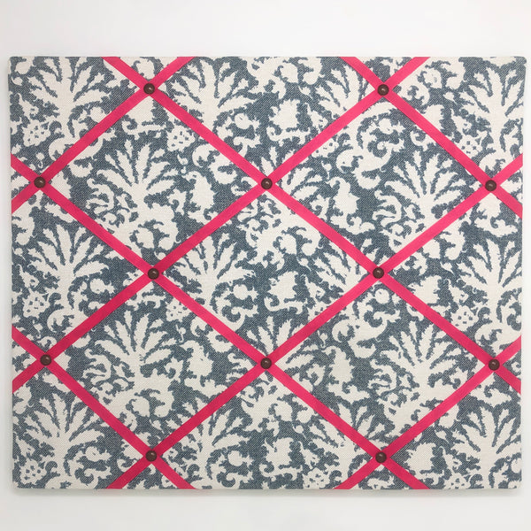 Fermoie Blue Aylsham Ribbon Memo Board / Bright Pink Ribbon