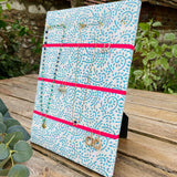 Hook & Hang Jewellery Board - Turquoise Leaf Print / Bright Pink Ribbon