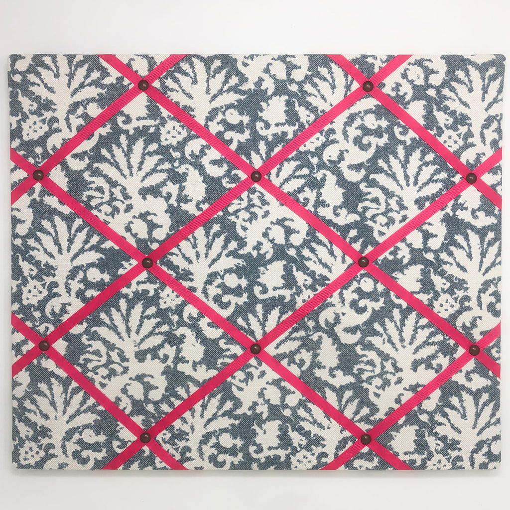 Fermoie Blue Aylsham Ribbon Memo Board / Bright Pink Ribbon