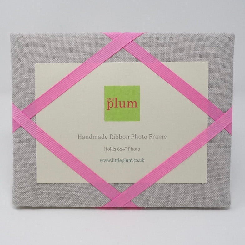 Freestanding Photo Frame - Soft Grey / Bubblegum Pink Ribbon