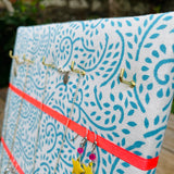 Hook & Hang Jewellery Board - Turquoise Leaf Print / Neon Orange Ribbon
